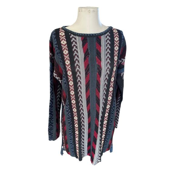 Women's Peruvian Connection Patterned Striped Boho Muticolor Tunic Sweater sz L - Picture 8 of 10